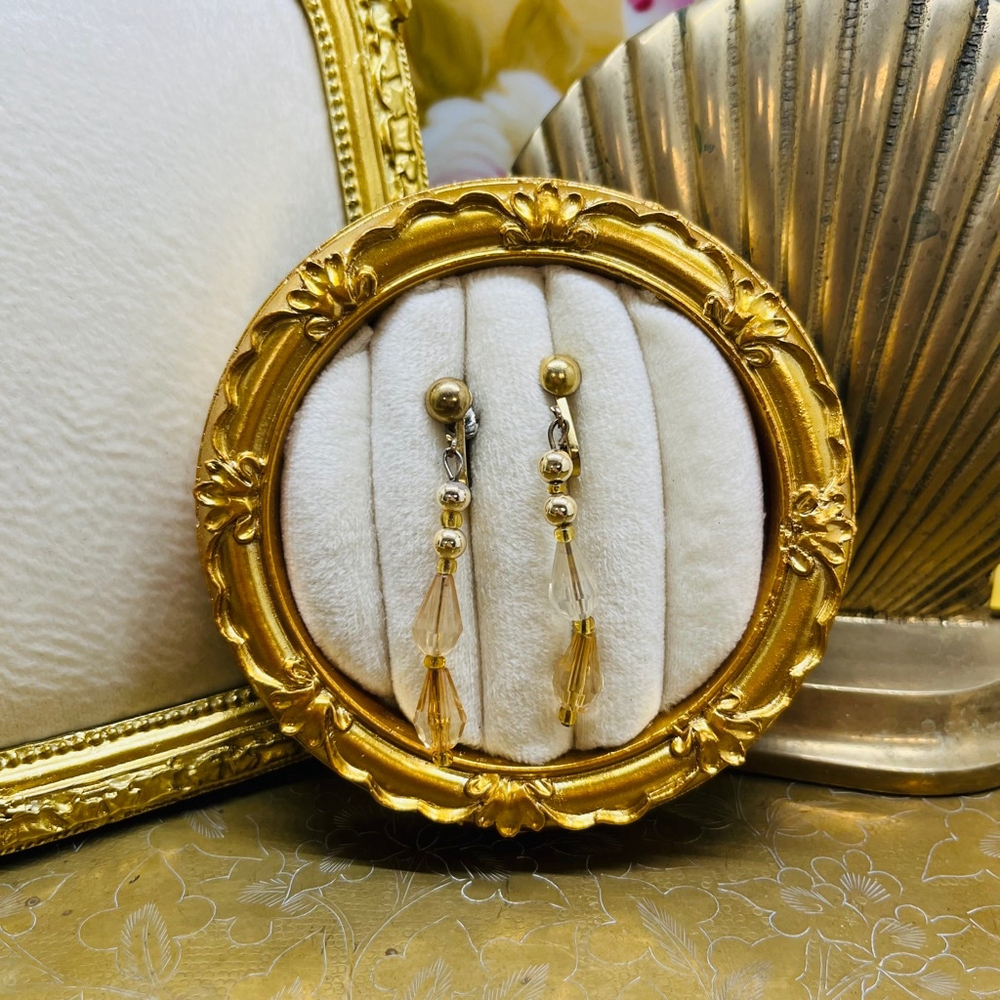 Vintage Beaded Clip On Earrings‎ Faceted Beads Dangle Drop Retro